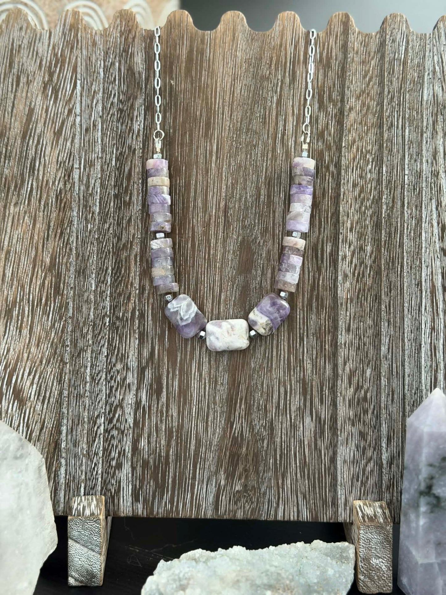 CHEVRON AMETHYST TRIPLE GODDESS NECKLACE
