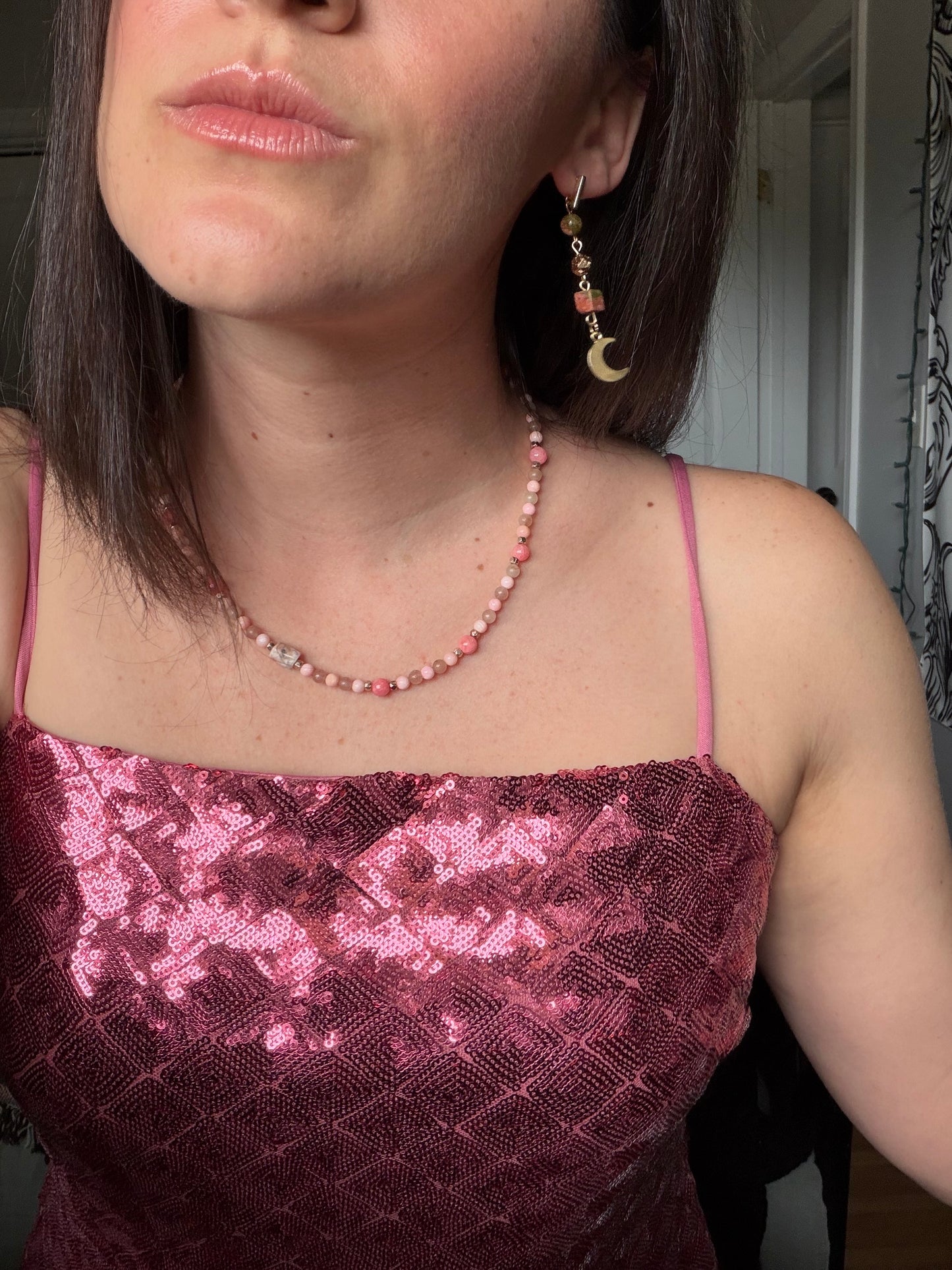 UNAKITE CRESCENT MOON EARRINGS