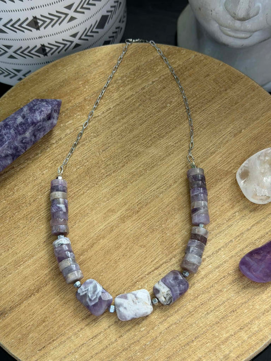 CHEVRON AMETHYST TRIPLE GODDESS NECKLACE