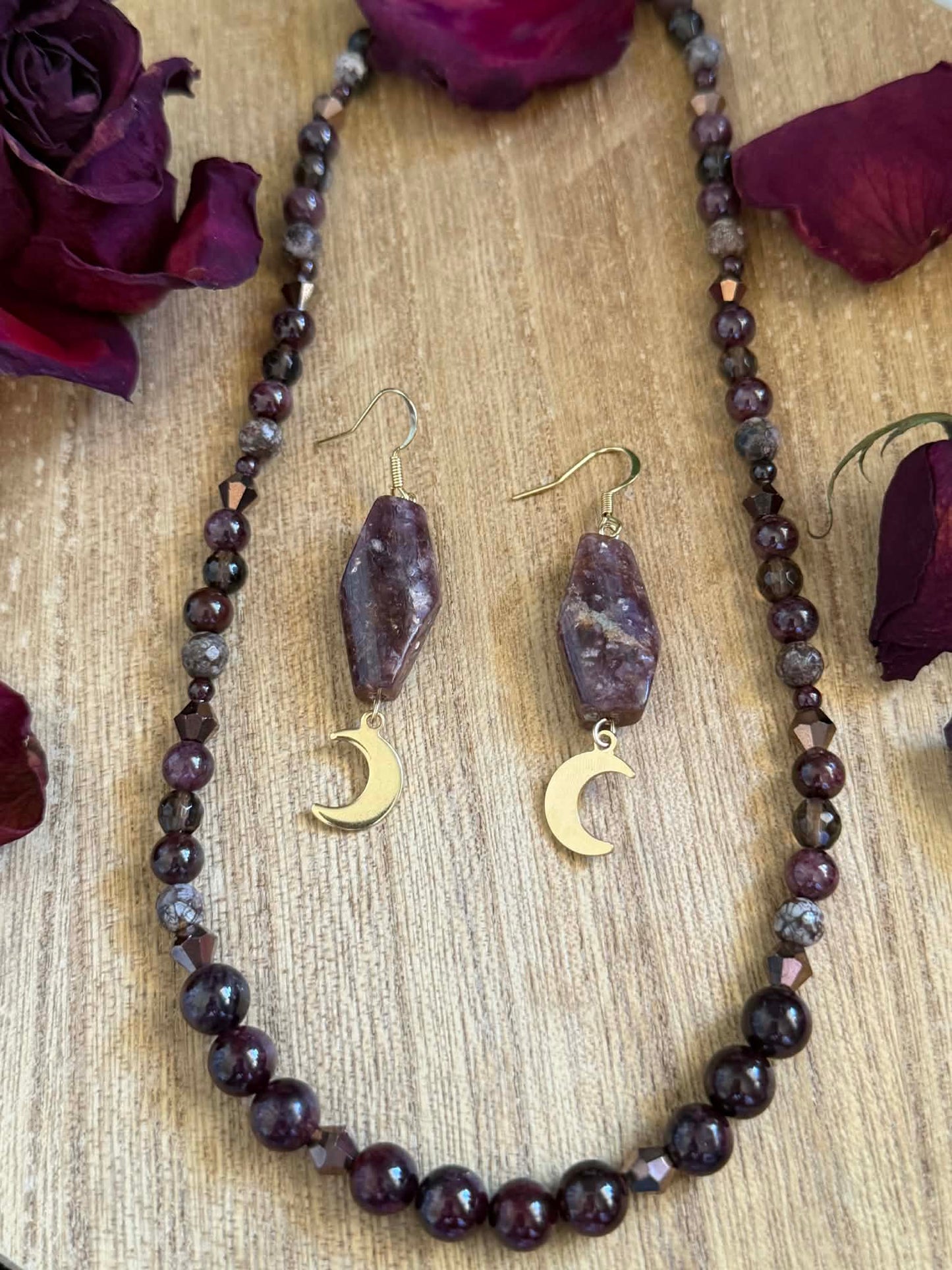 LEPIDOLITE CRESCENT MOON EARRINGS