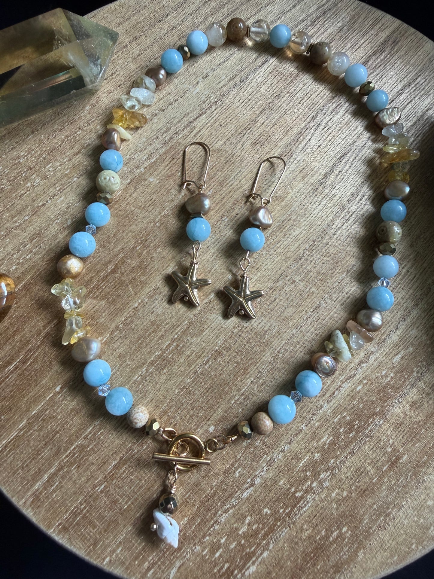 AQUAMARINE & FRESHWATER PEARL EARRINGS
