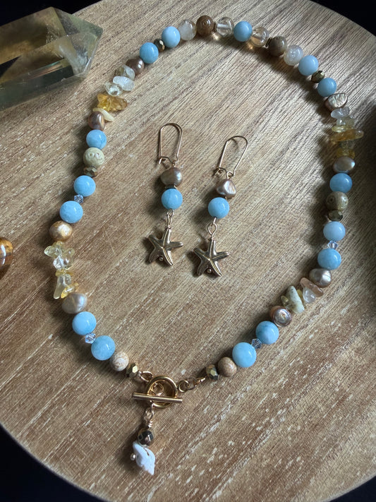 AQUAMARINE & FRESHWATER PEARL EARRINGS