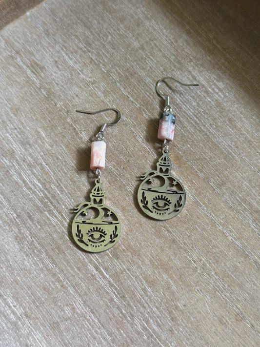 RHODONITE POTION BOTTLE EARRINGS