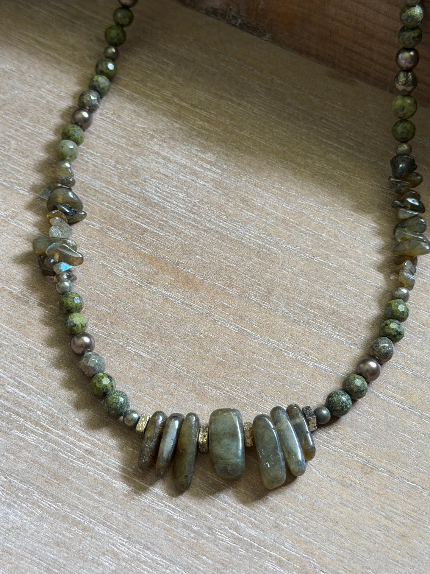 LABRADORITE & SNAKESKIN JASPER NECKLACE
