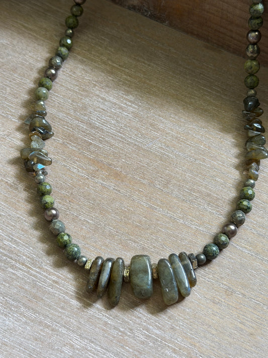 LABRADORITE & SNAKESKIN JASPER NECKLACE