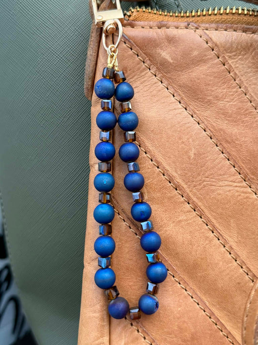 NAVY BLUE DRUZY AGATE BAG CHARM