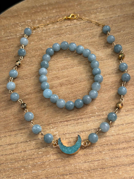 GREEN DRUZY CRESCENT MOON GIFT SET