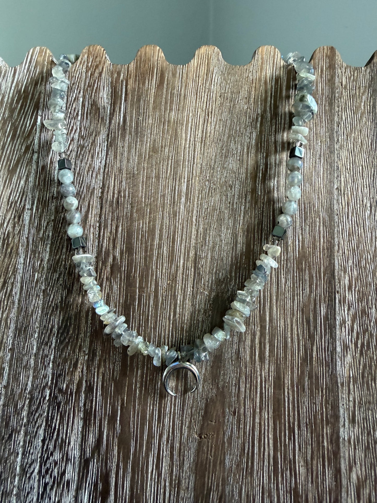 LABRADORITE CRESCENT MOON NECKLACE