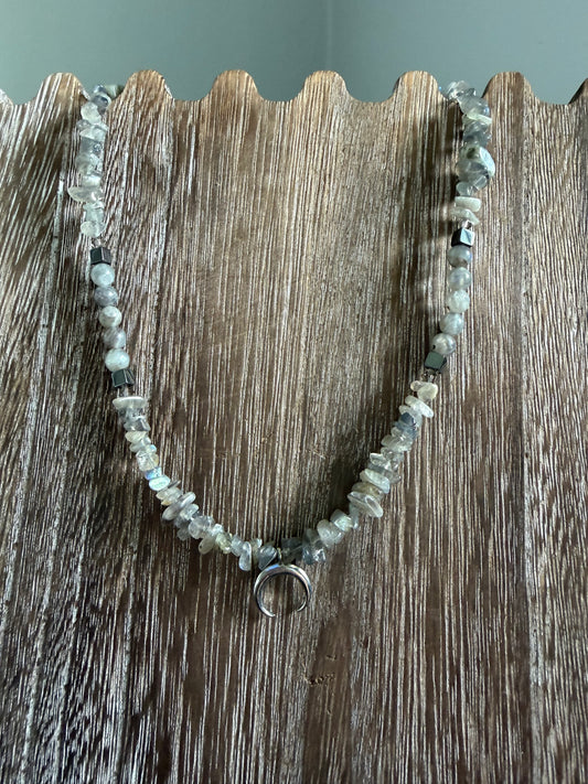 LABRADORITE CRESCENT MOON NECKLACE