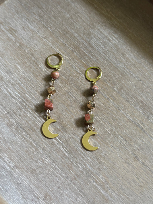 UNAKITE CRESCENT MOON EARRINGS