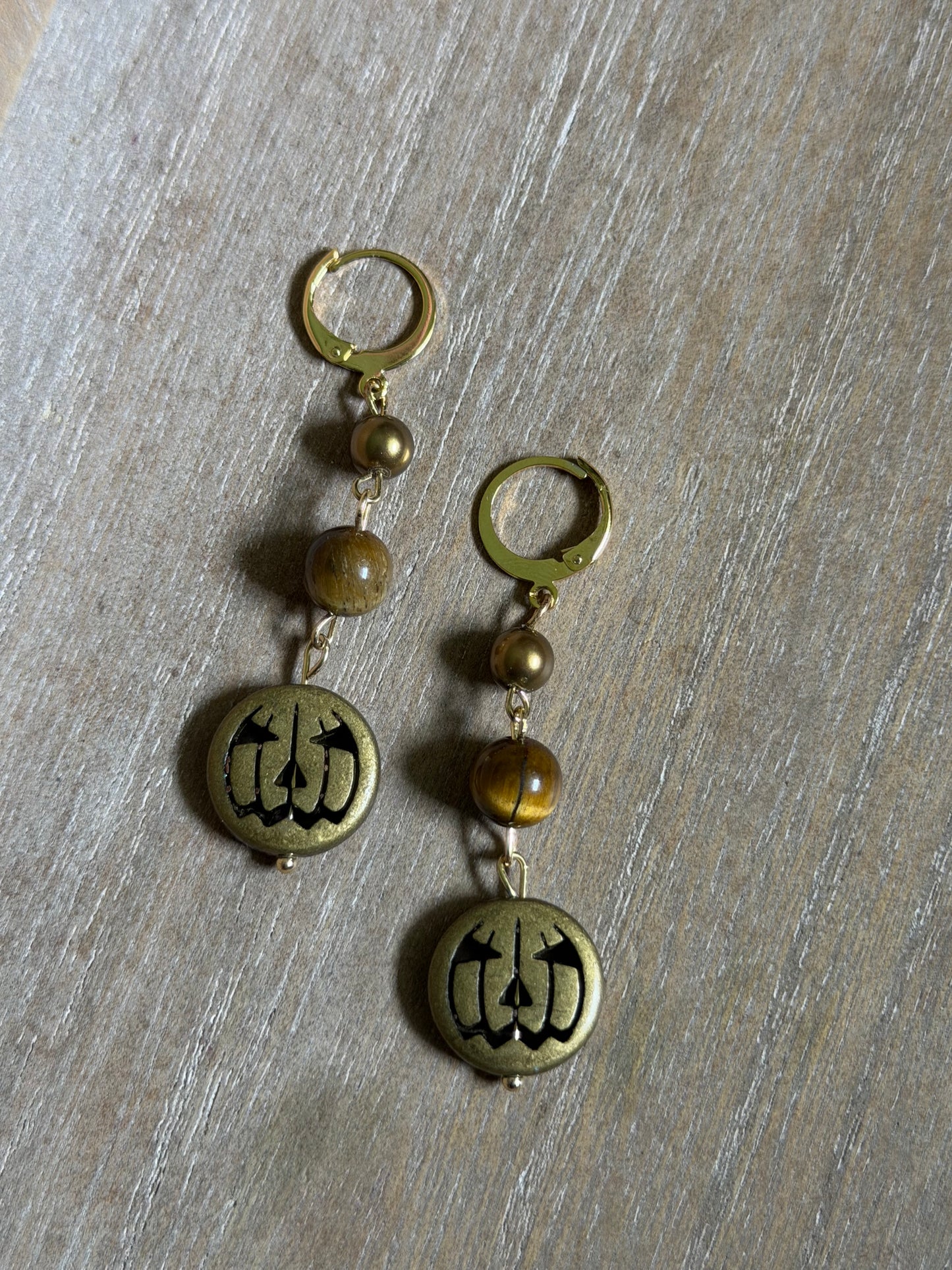 PUMPKIN TIGERS EYE EARRINGS