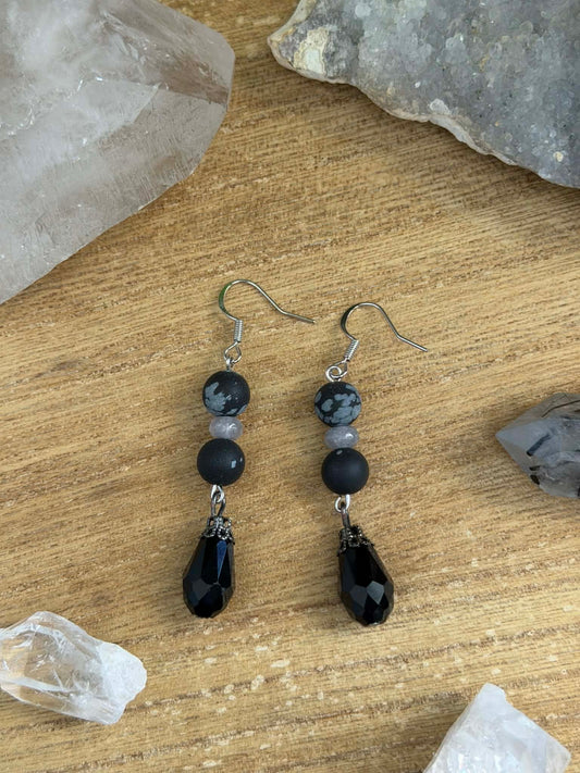 SNOWFLAKE OBSIDIAN EARRINGS