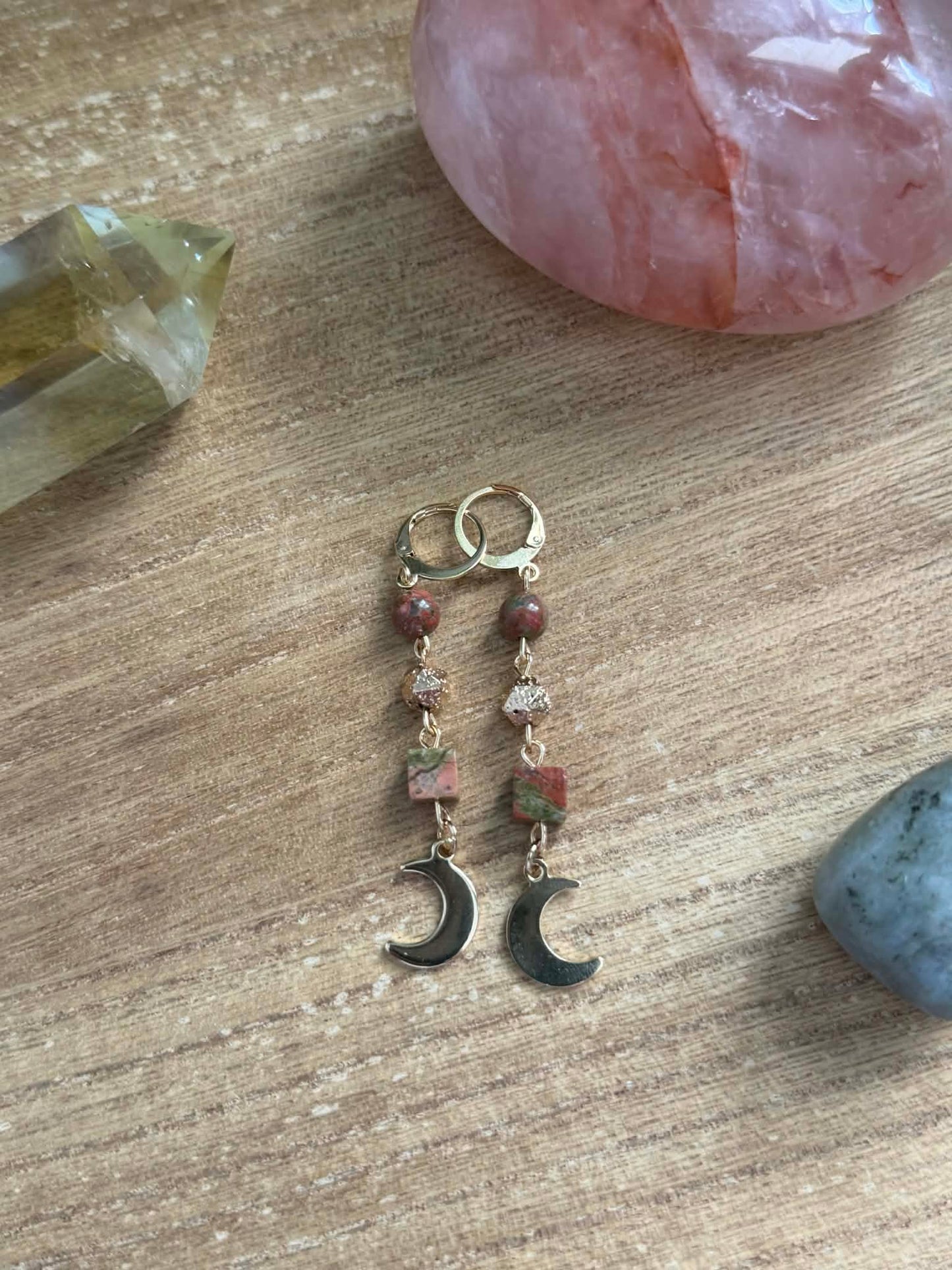UNAKITE CRESCENT MOON EARRINGS