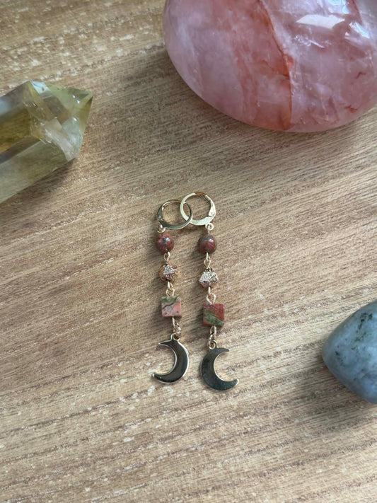 UNAKITE CRESCENT MOON EARRINGS