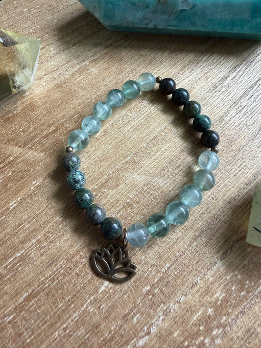 AFRICAN TURQUOISE & GREEN FLUORITE BRACELET