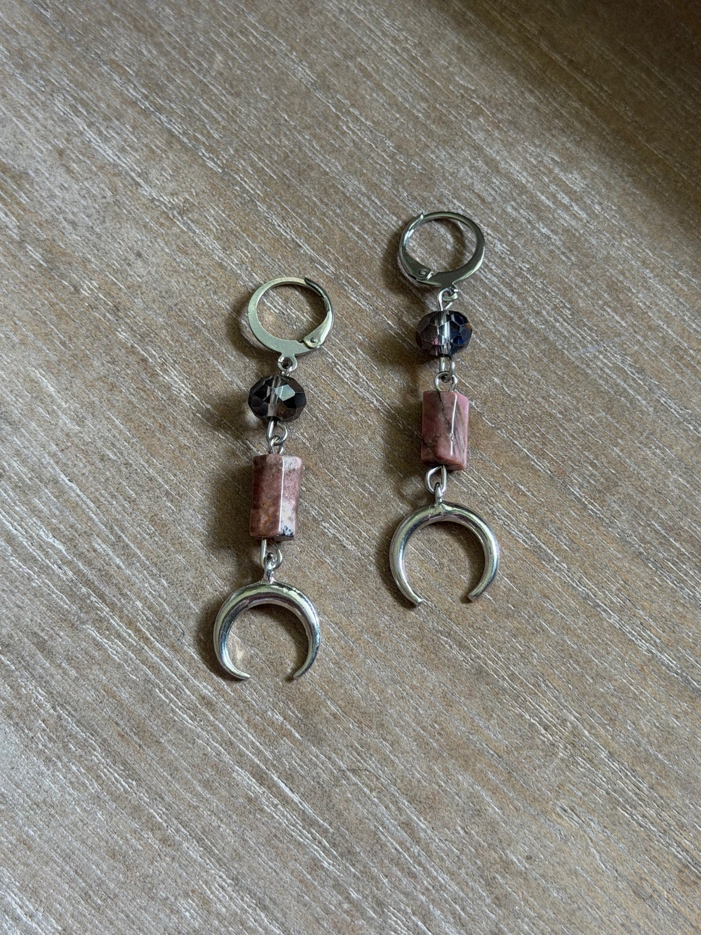 RHODONITE CRESCENT MOON EARRINGS
