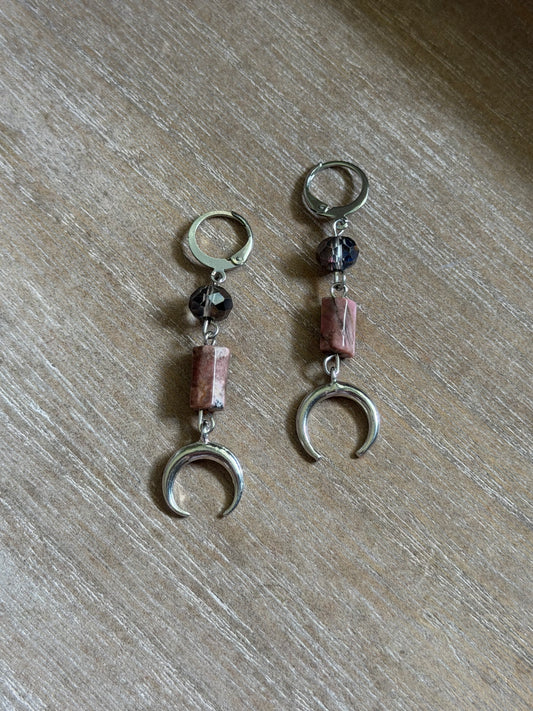 RHODONITE CRESCENT MOON EARRINGS