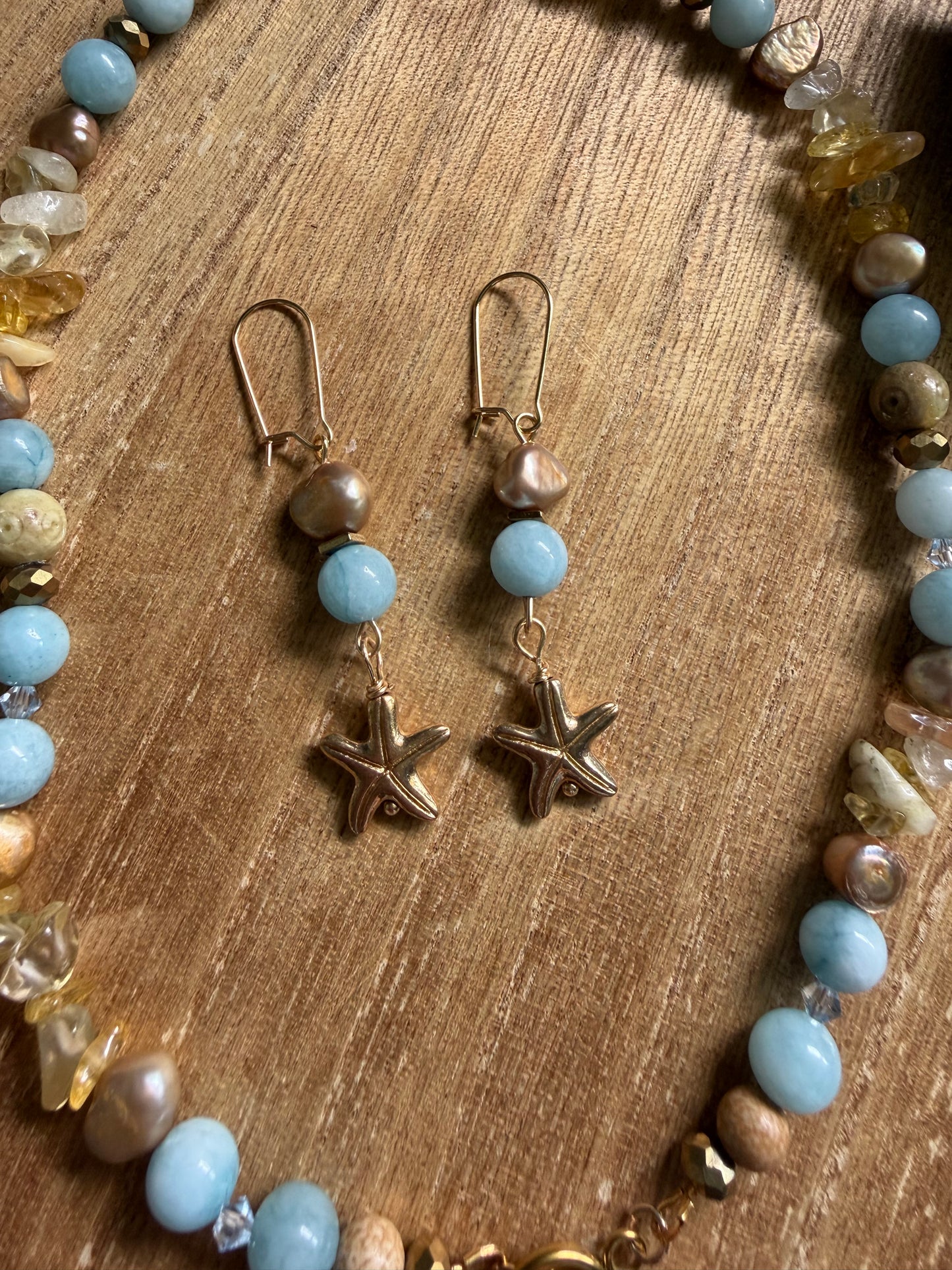 AQUAMARINE & FRESHWATER PEARL EARRINGS