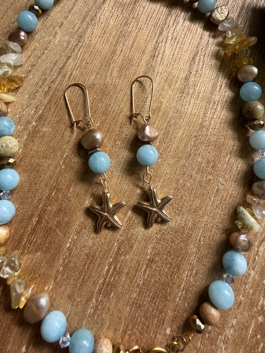 AQUAMARINE & FRESHWATER PEARL EARRINGS