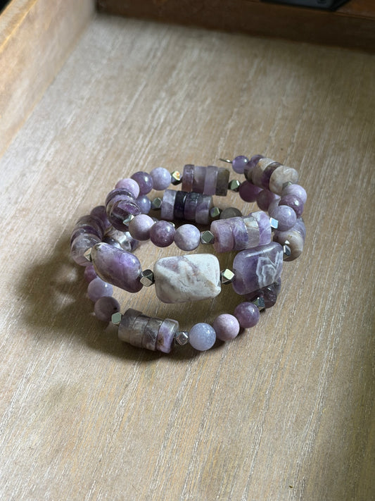 LEPIDOLITE & AMETHYST WRAP BRACELET