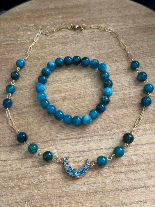 APATITE DRUZY CRESCENT MOON GIFT SET