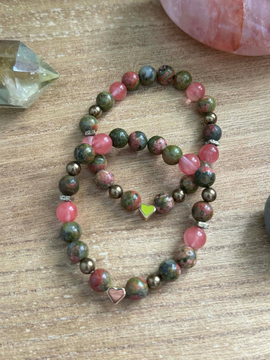 UNAKITE & CHERRY QUARTZ BRACELET