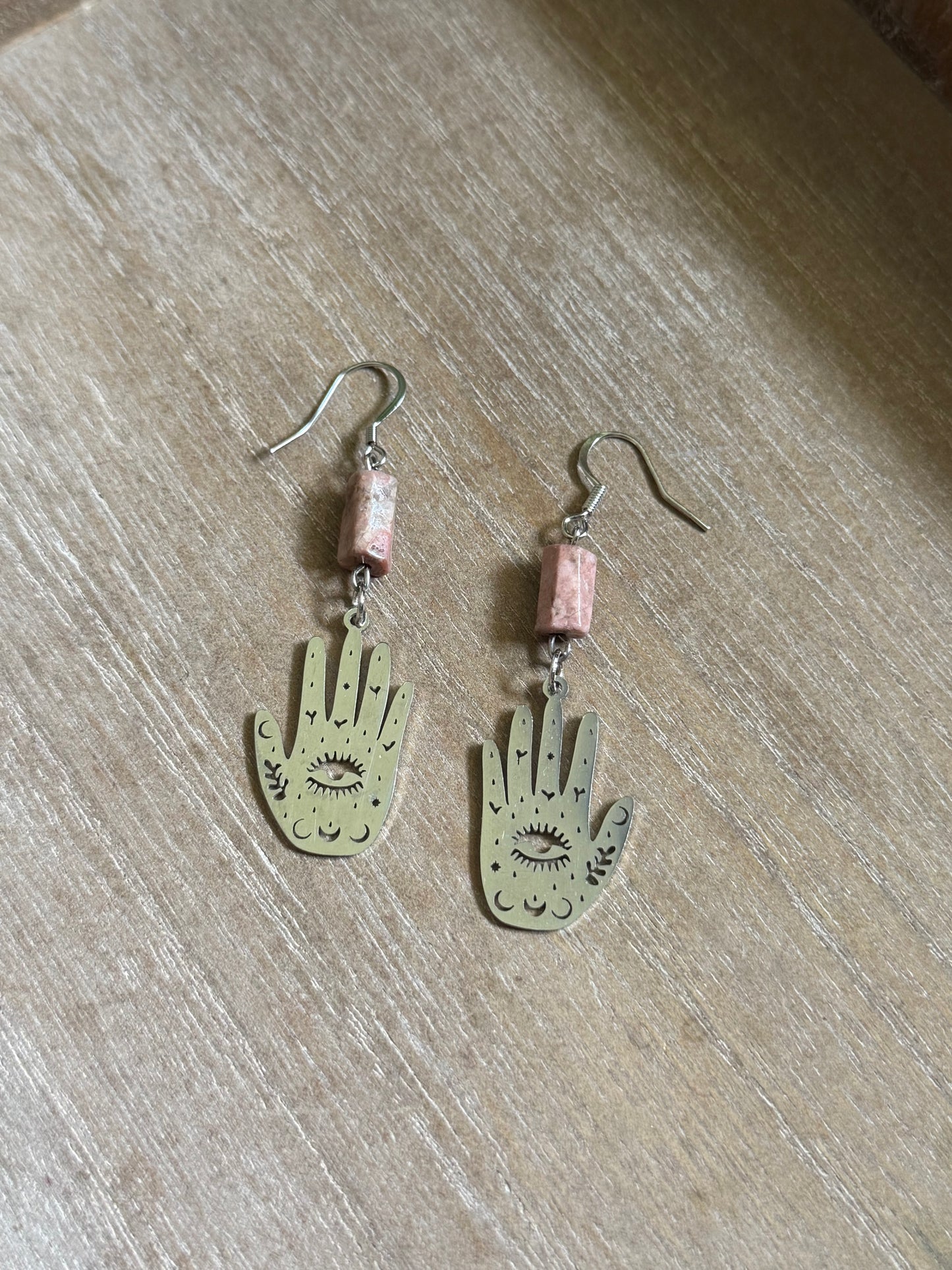 RHODONITE PALMISTRY EARRINGS