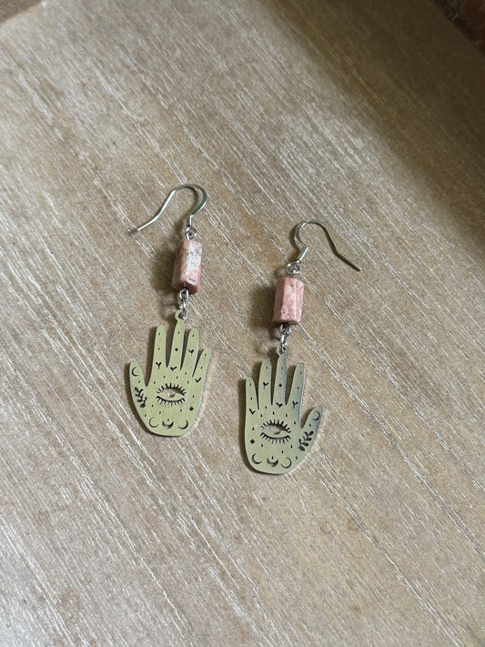 RHODONITE PALMISTRY EARRINGS