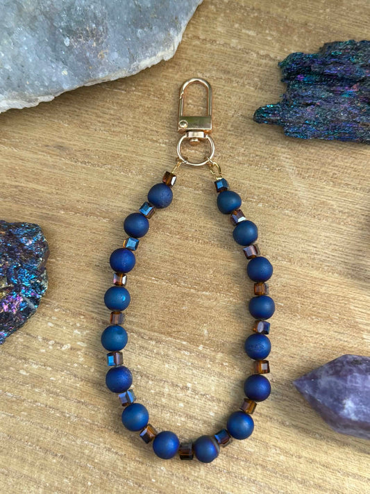NAVY BLUE DRUZY AGATE BAG CHARM