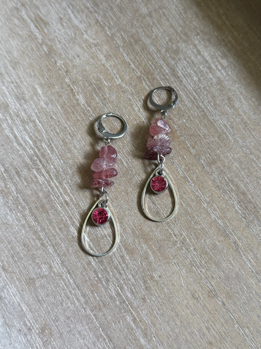 STRAWBERRY QUARTZ TEARDROP EARRINGS