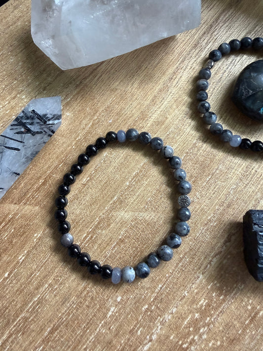 BLACK OBSIDIAN & LARVIKITE BRACELET