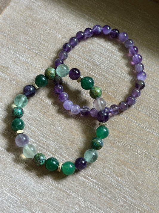 FLUORITE & AMETHYST BRACELET BUNDLE