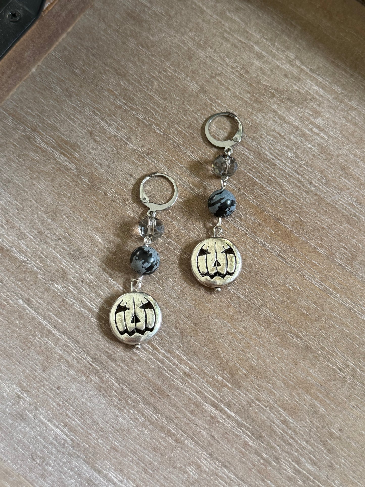 SNOWFLAKE OBSIDIAN PUMPKIN EARRINGS
