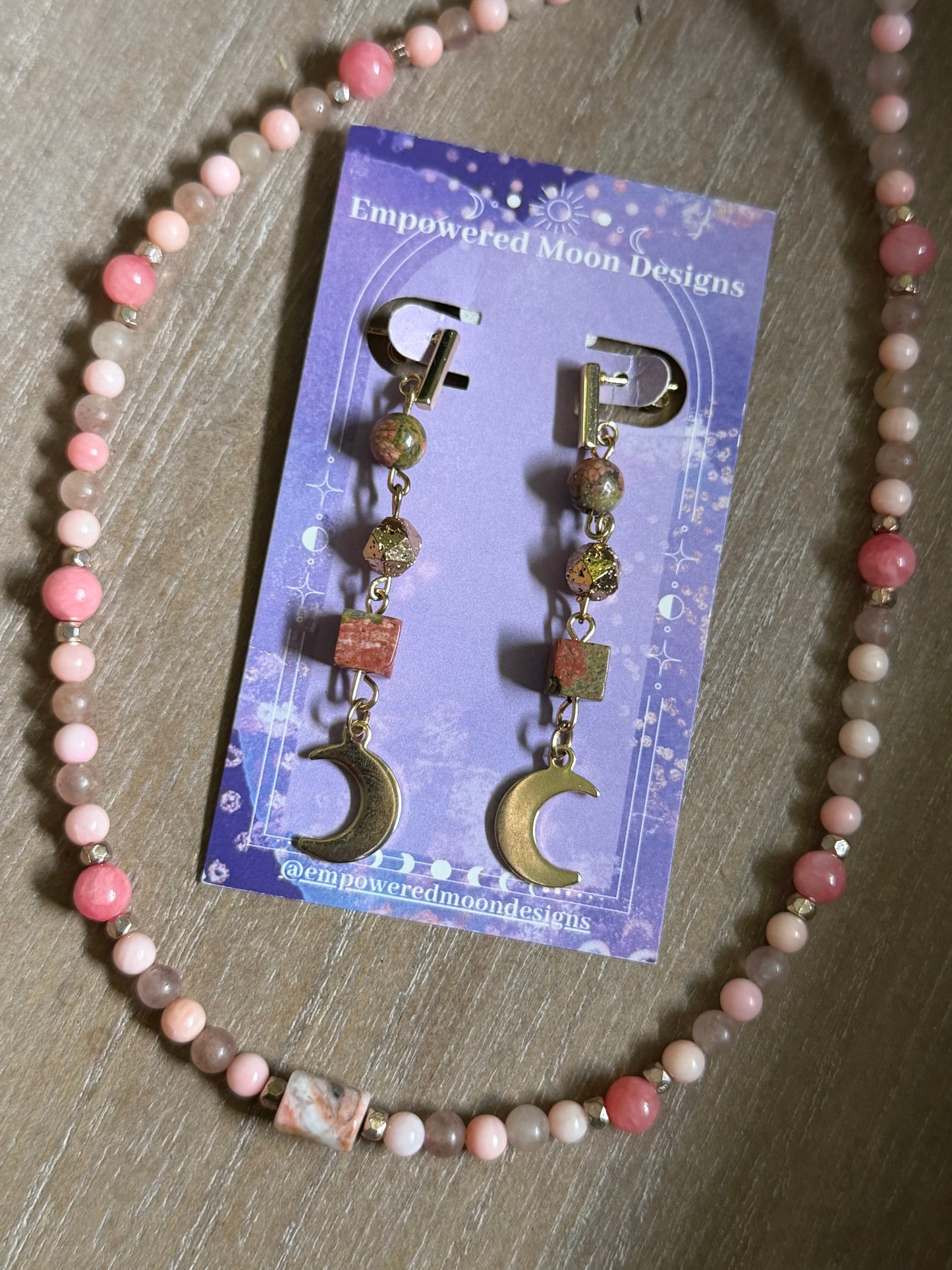 UNAKITE CRESCENT MOON EARRINGS