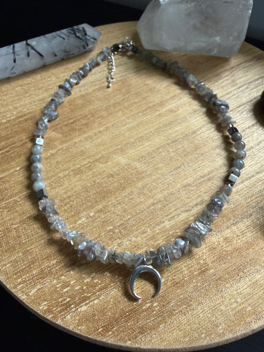 LABRADORITE CRESCENT MOON NECKLACE