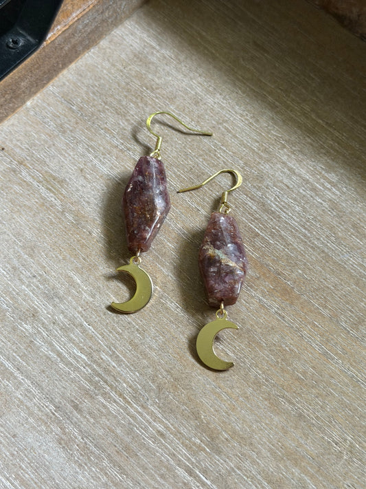 LEPIDOLITE CRESCENT MOON EARRINGS