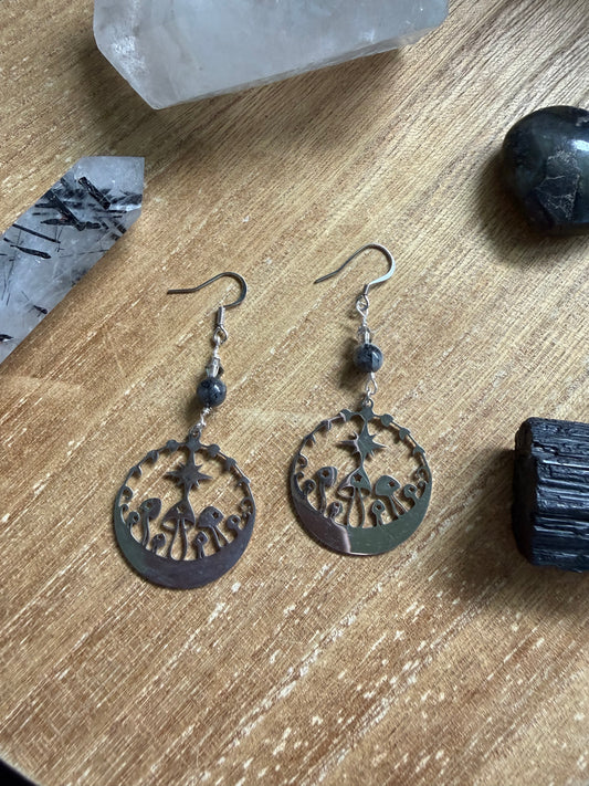 LARVIKITE MUSHROOM EARRINGS