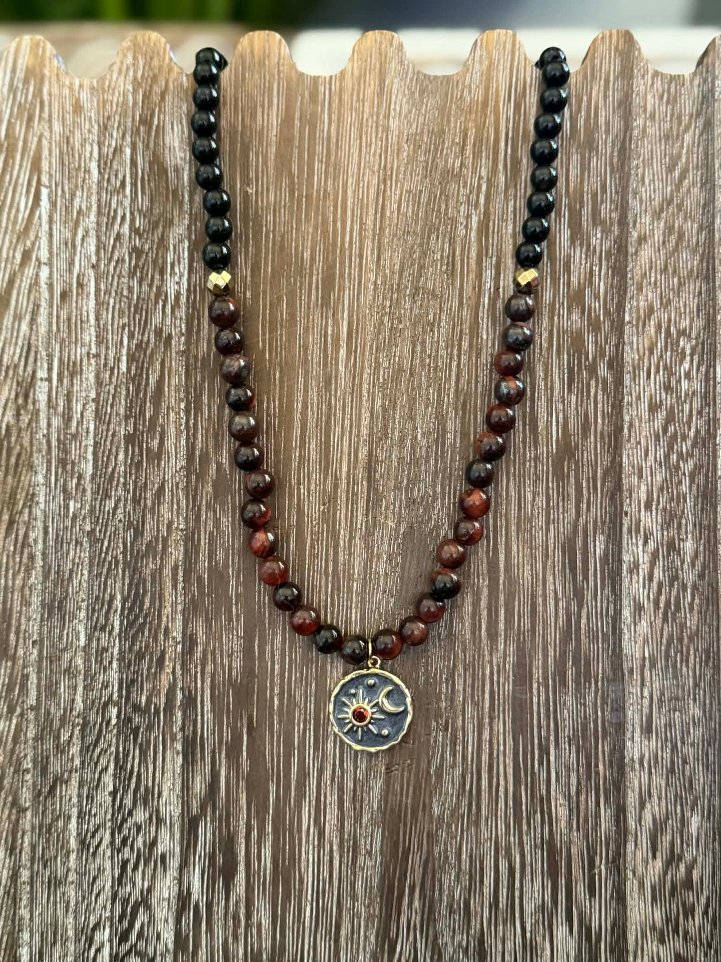 RED TIGERS EYE & BLACK OBSIDIAN NECKLACE