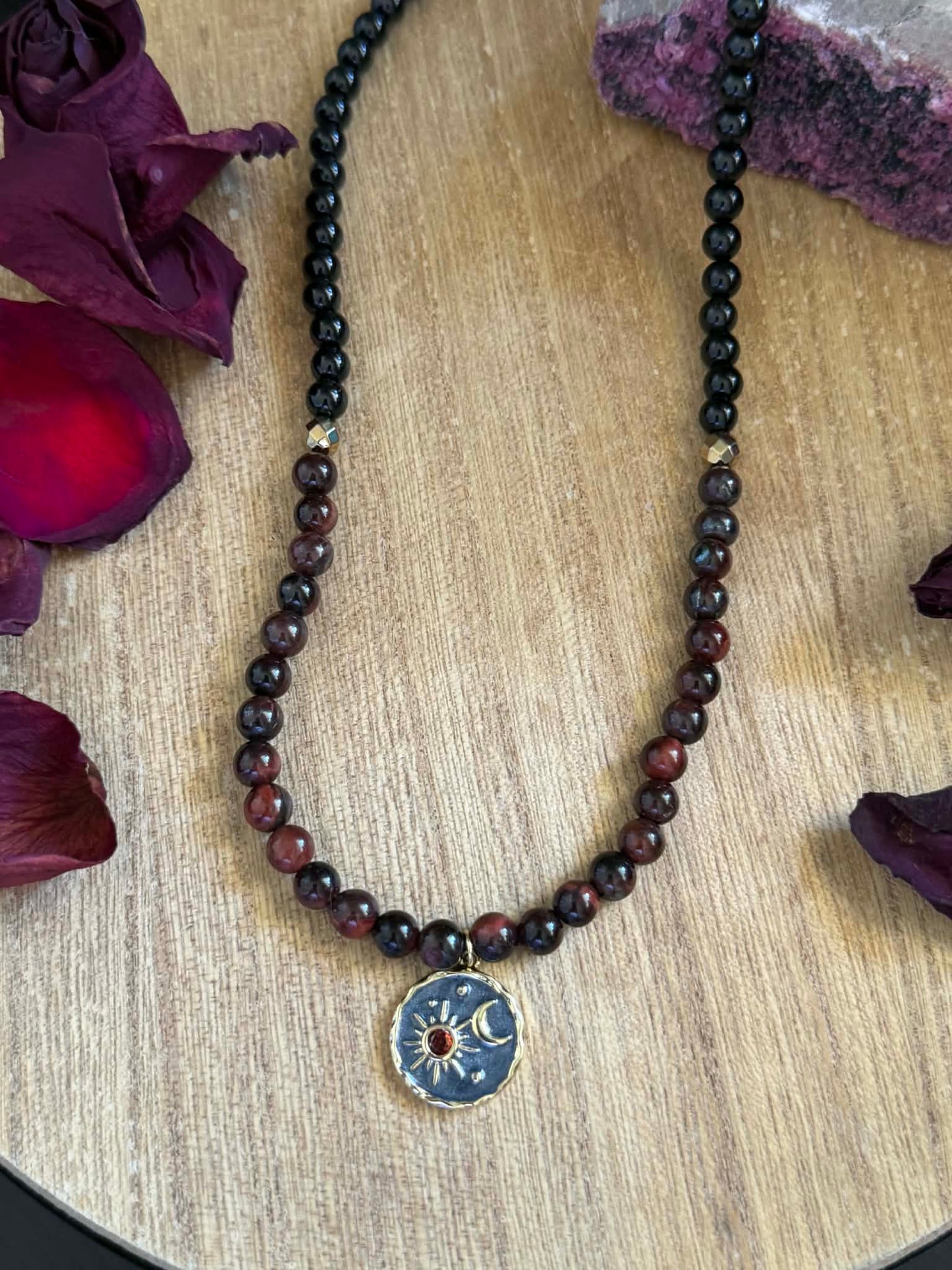 RED TIGERS EYE & BLACK OBSIDIAN NECKLACE