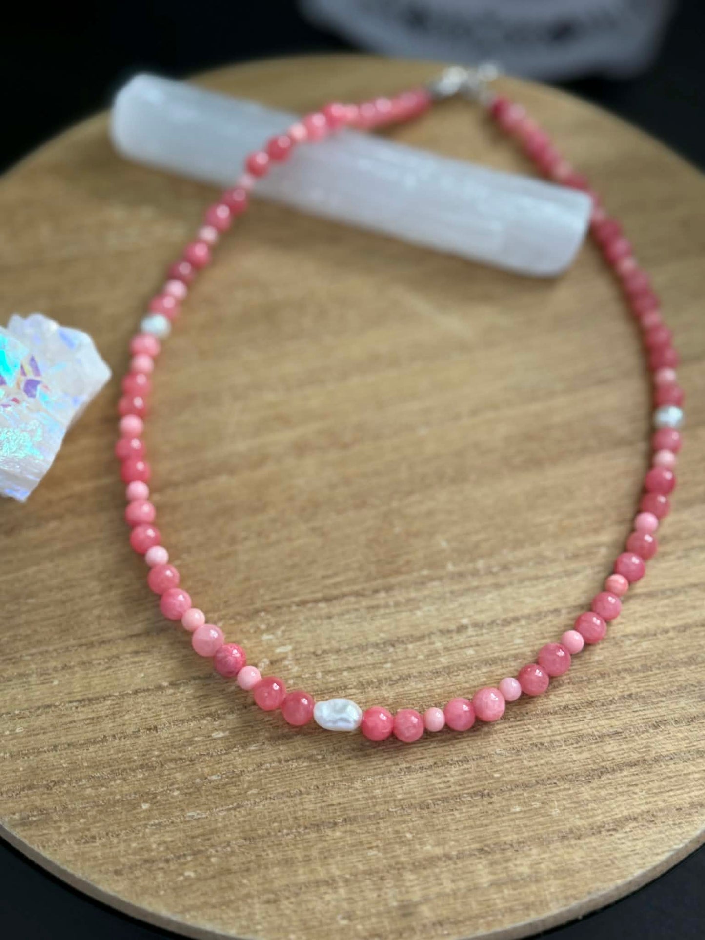 CHERRY QUARTZ & FRESHWATER PEARL NECKLACE