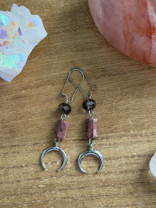 RHODONITE CRESCENT MOON EARRINGS