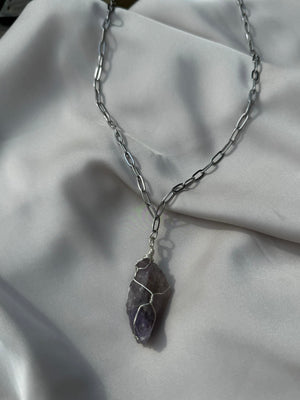 Open image in slideshow, WIRE WRAPPED AMETHYST NECKLACE
