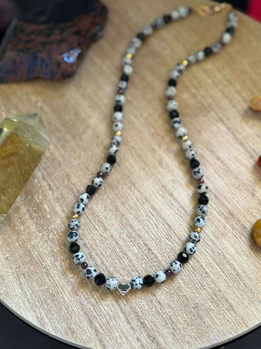 DALMATIAN JASPER + GARNET NECKLACE